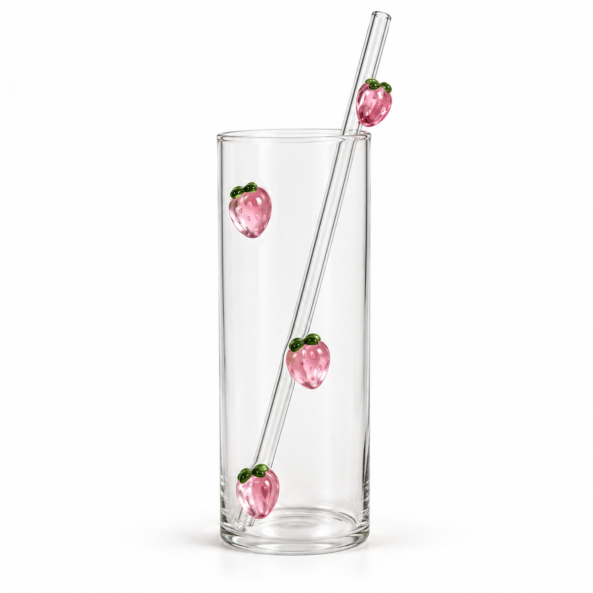 Glasslux Strawberry Glass With Straw - 400 ml