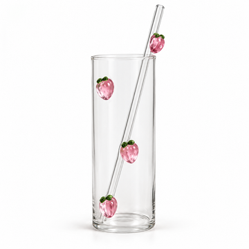 Glasslux Strawberry Glass With Straw - 400 ml