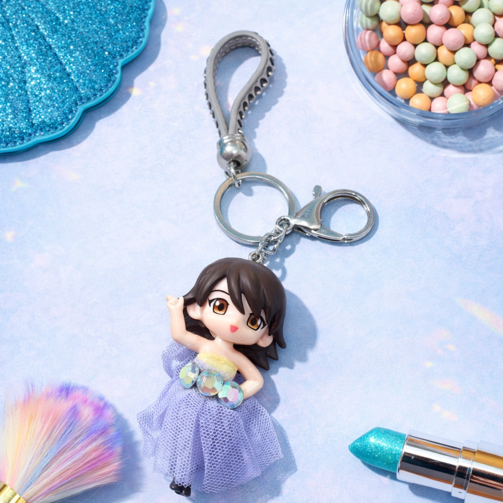 ANIME GIRL KEYCHAIN WITH NET FROCK – CUTE BAG CHARM KEY HOLDER