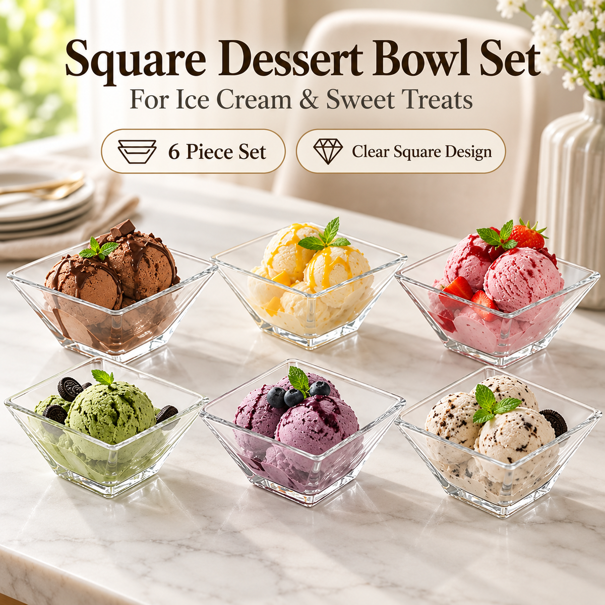 Limon Square Dessert Bowl Set – 6 Pieces