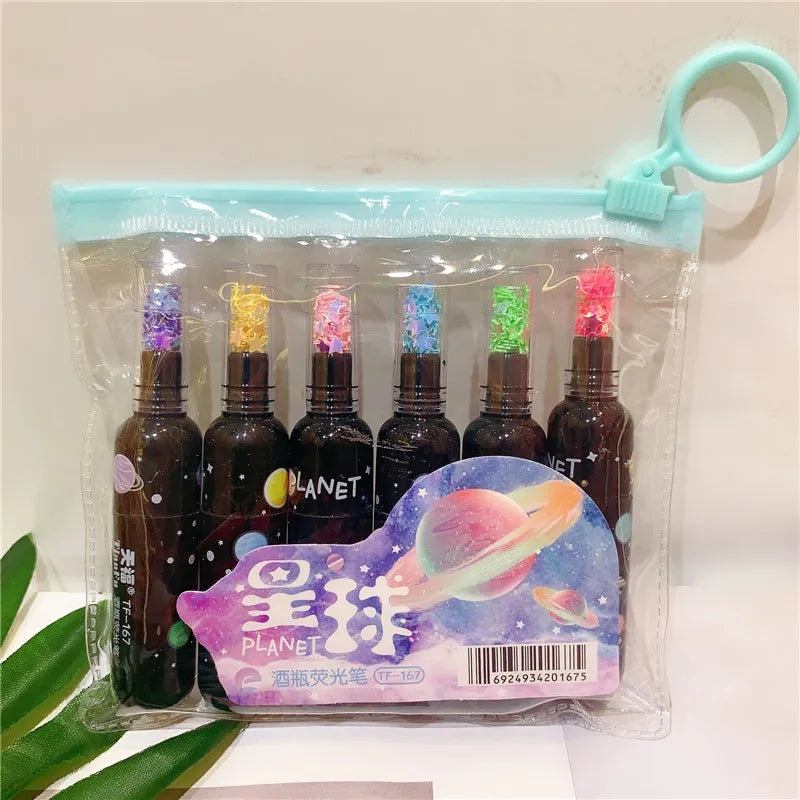 6 PIECES BOTTLE SHAPED MINI HIGHLIGHTERS