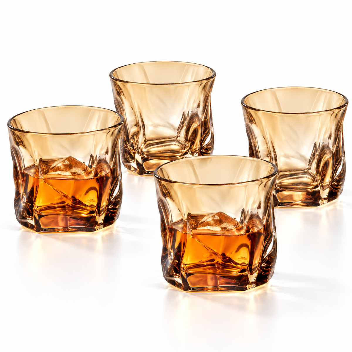 Danny Home 4 Piece Amber Faceted Glass Set - 280 ml
