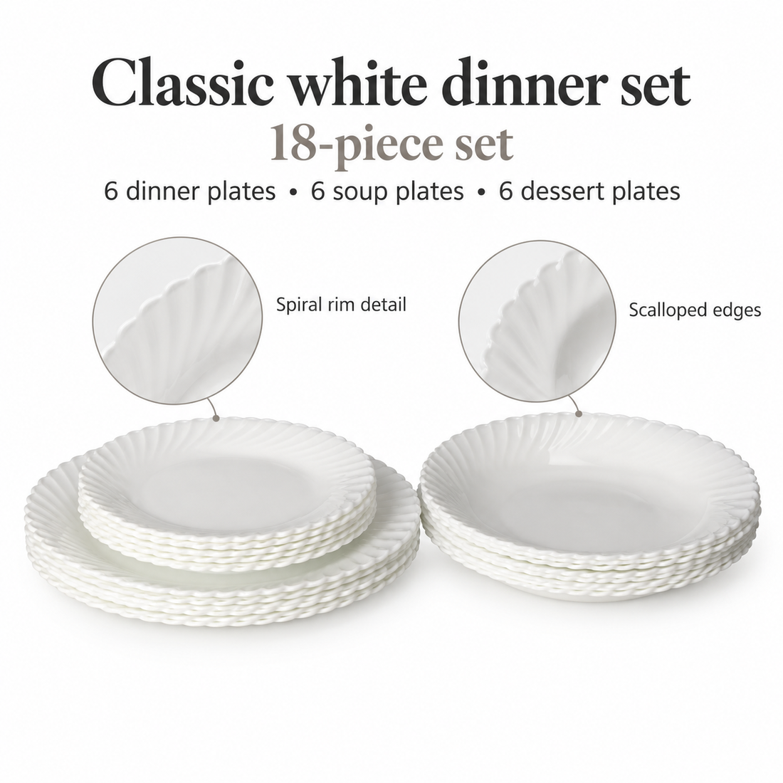 Danny Home 18-Piece Classic White Dinner Set