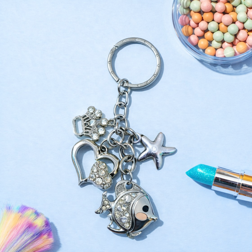MULTI-CHARM KEYCHAIN – PREMIUM SILVER KEYRING