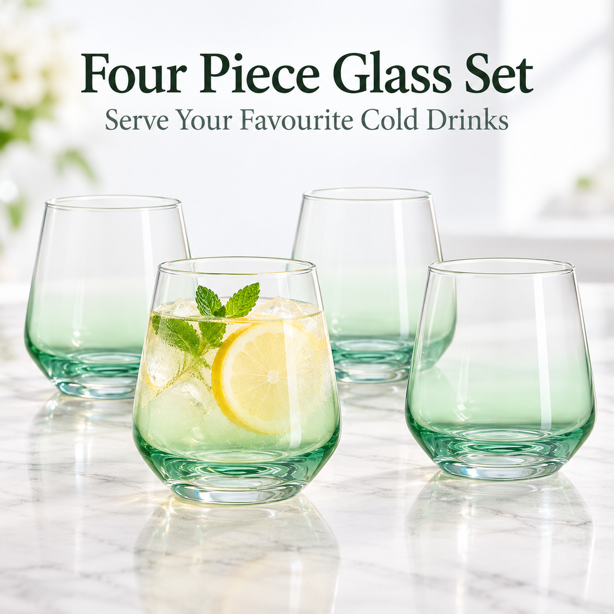 Danny Home 4 Piece Mint Green Tapered Glass Set- 360 ml