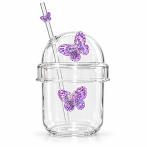 Glasslux Butterfly Dome Cup With Straw - Purple / 400 ml
