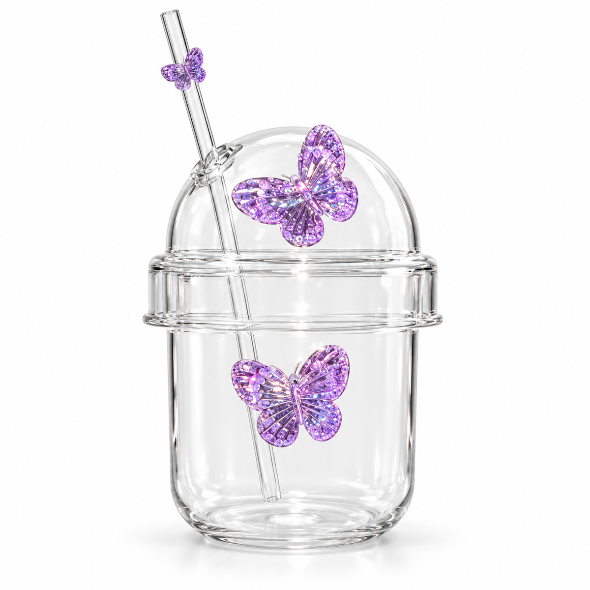 Glasslux Butterfly Dome Cup With Straw - Purple / 400 ml