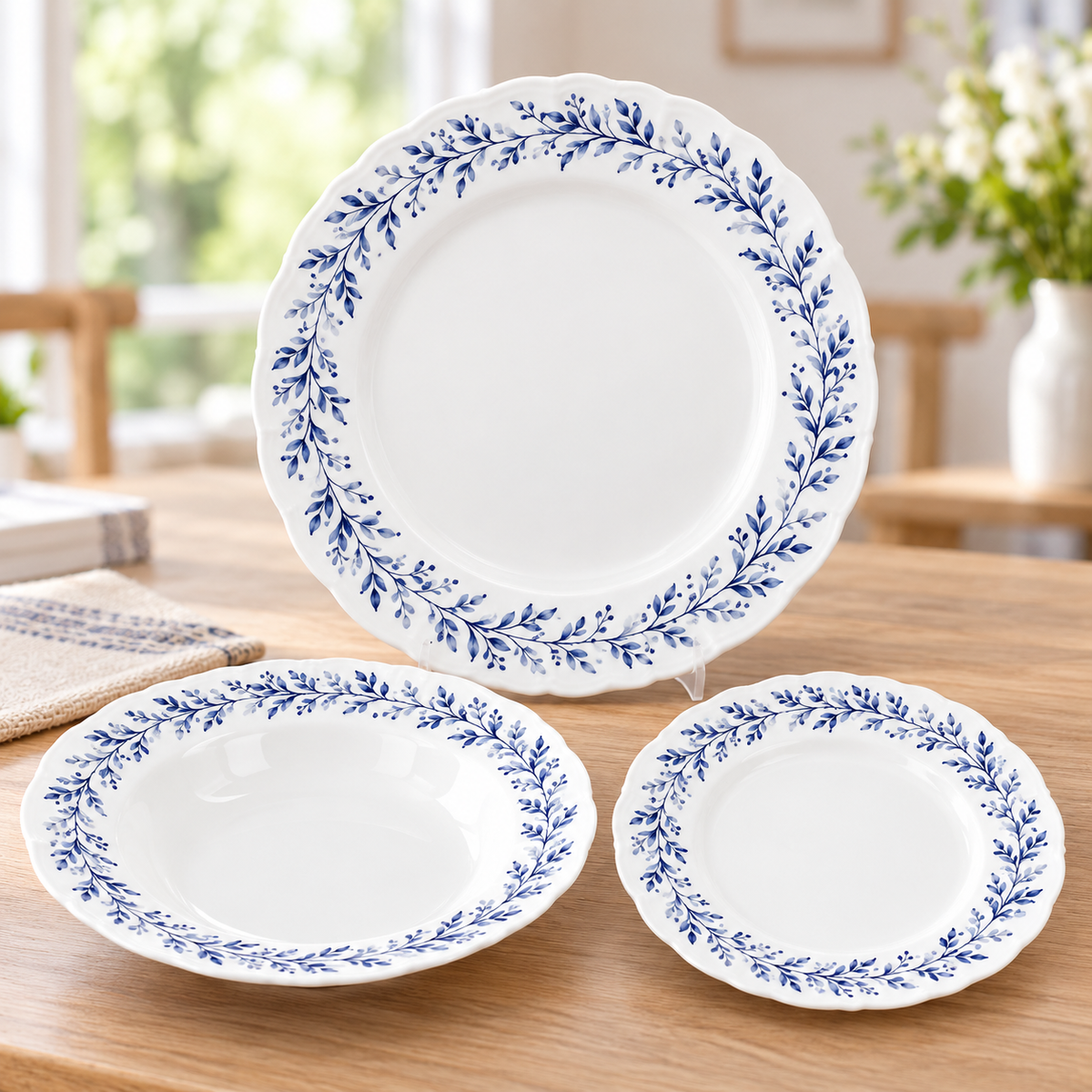 Danny Home 18-Piece Blue Botanical Dinner Set