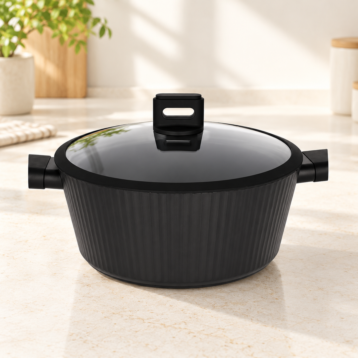 Danny Home Black Cooking Pot With Glass Lid