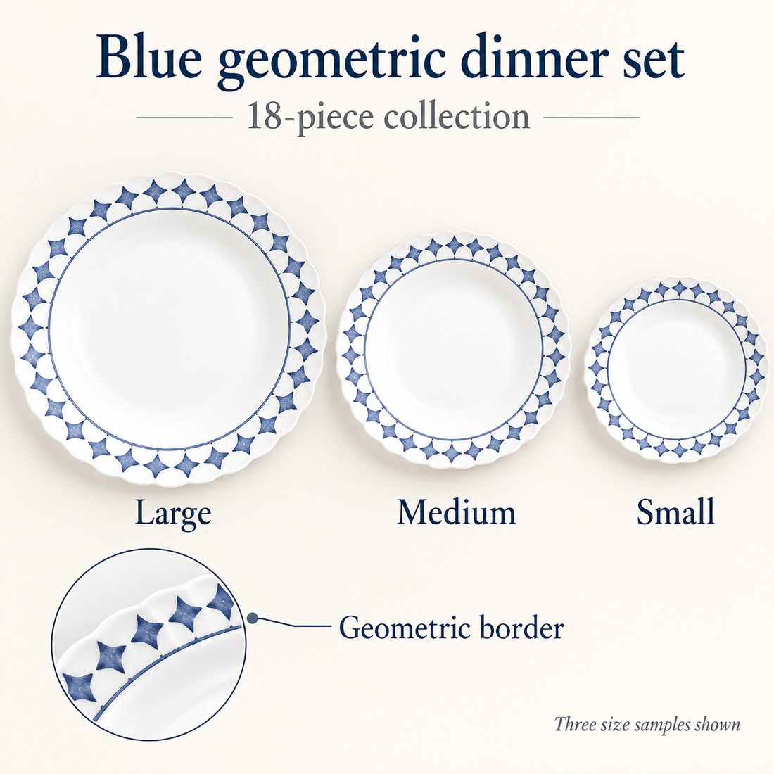 Danny Home 18-Piece Blue Geometric Dinner Set