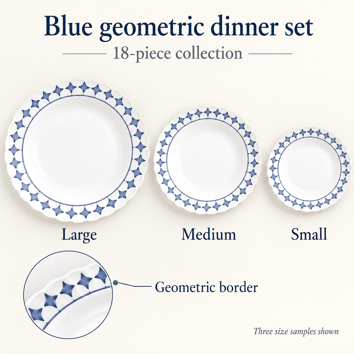 Danny Home 18-Piece Blue Geometric Dinner Set