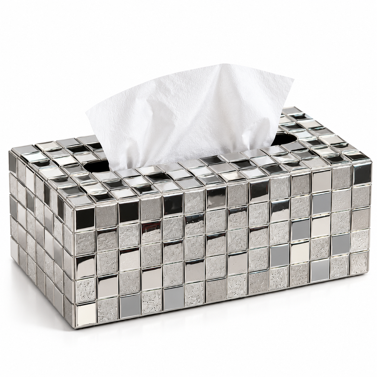 SILVER MOSAIC DESIGN RECTANGULAR TISSUE BOX COVER