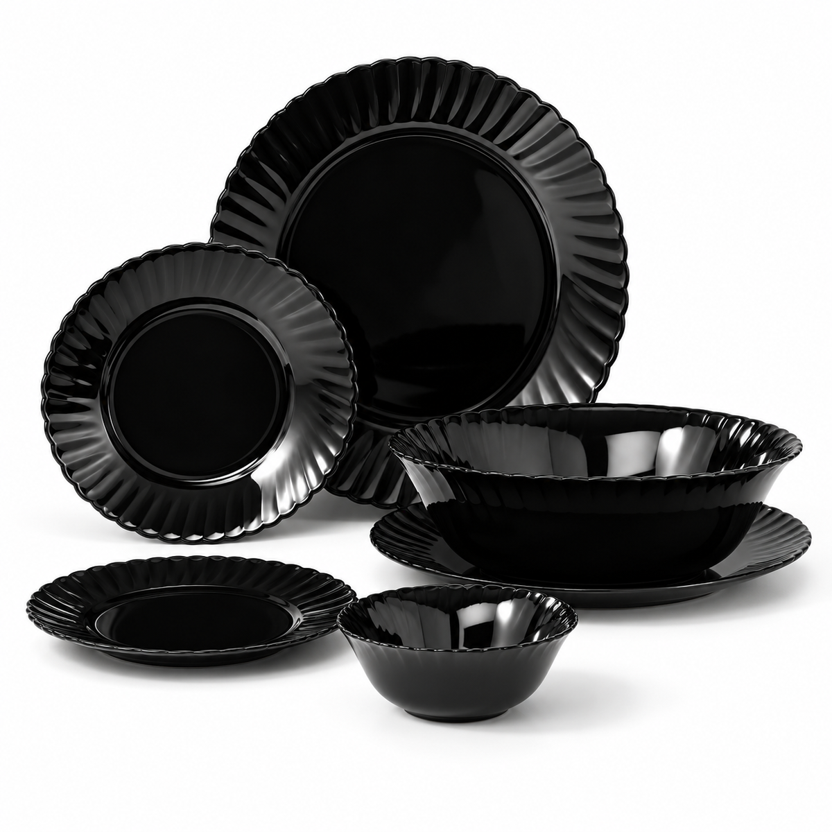 Danny Home Black Fluted Dinnerware - 26 Pieces