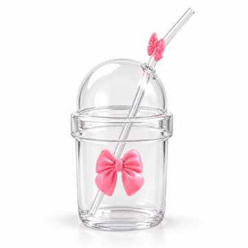 Glasslux Pookie Bow Straw Mug - Pink / 400 ml
