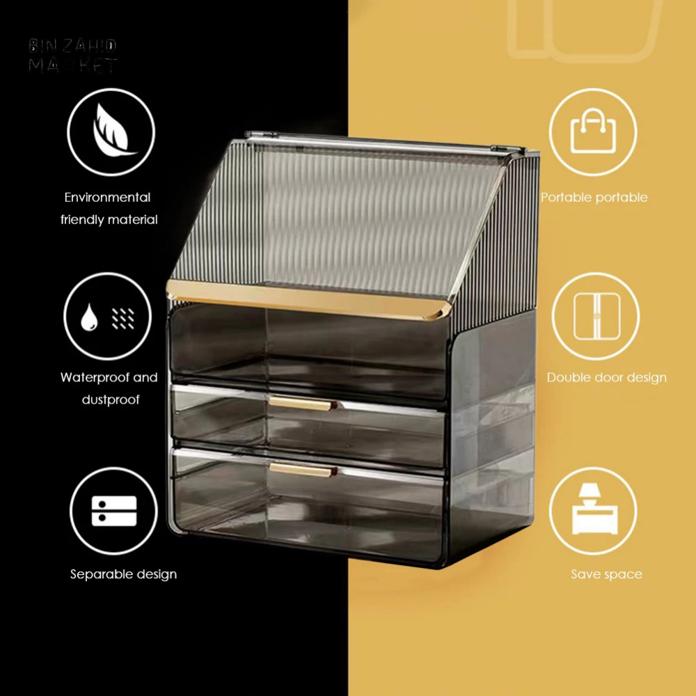 LUXURY DESKTOP COSMETICS STORAGE BOX – DUST-PROOF MAKEUP ORGANIZER