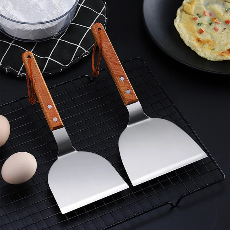 STAINLESS STEEL WOODEN HANDLE TEPPANYAKI SHOVEL NON-SLIP TURNER