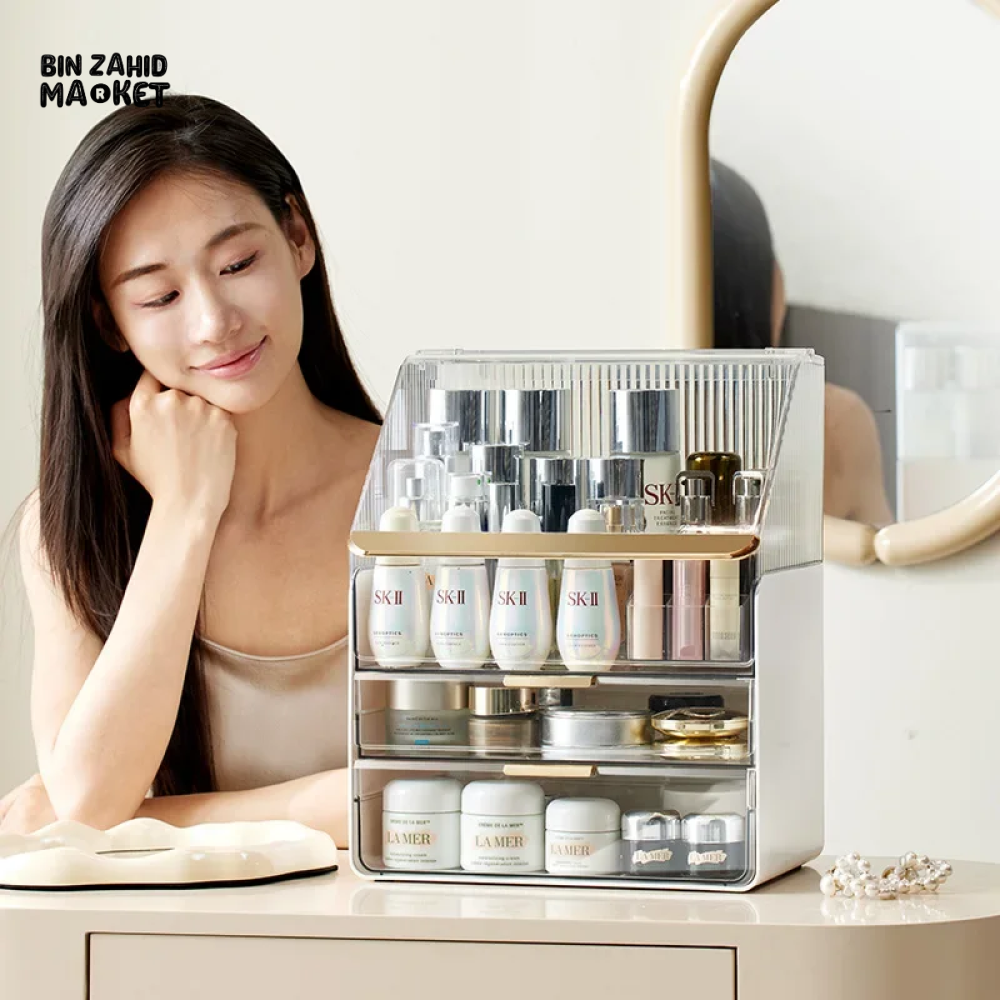 LUXURY DESKTOP COSMETICS STORAGE BOX – DUST-PROOF MAKEUP ORGANIZER
