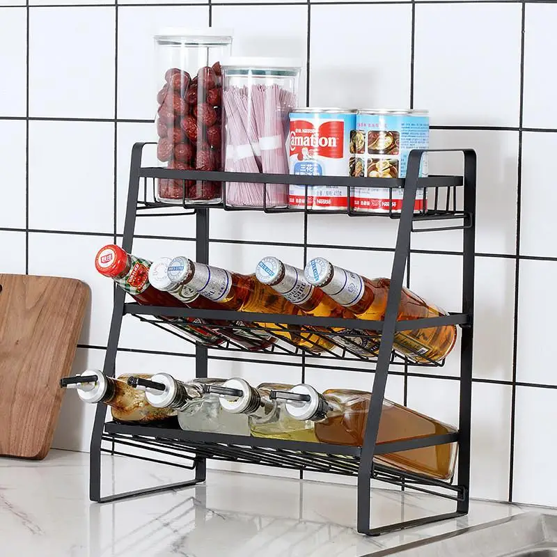 3 TIER SPICE RACK KITCHEN STORAGE SHELF METAL WITH GUARDRAIL