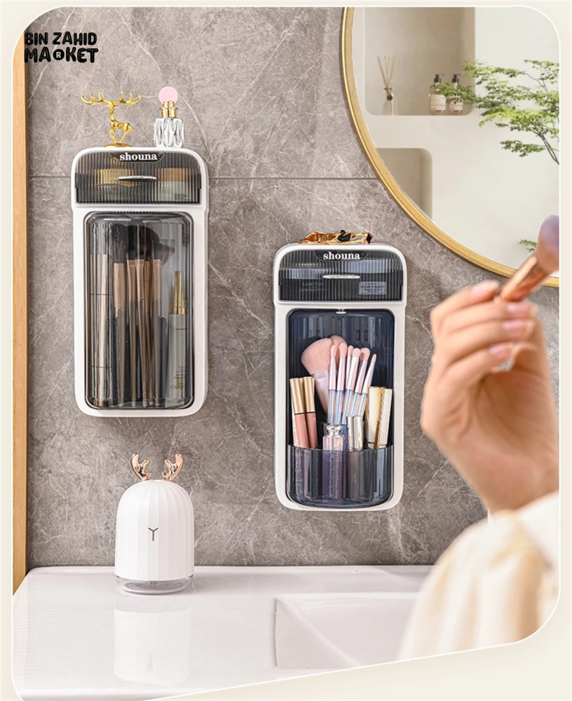LUXORMOVE WALL MOUNTED MAKEUP BRUSH ORGANIZER 360° ROTATING STORAGE RACK
