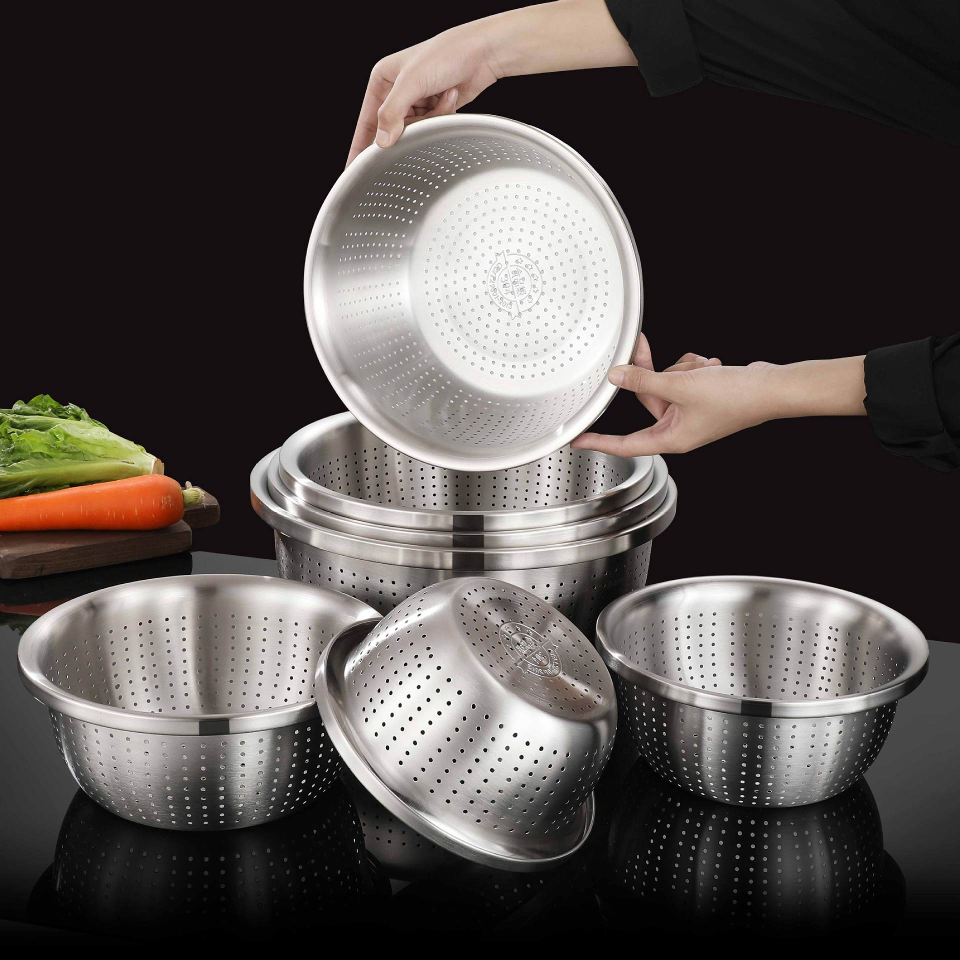 THICKEN STAINLESS STEEL DRAIN BASIN VEGETABLE FRUIT COLANDER RICE SIEVE KITCHEN ACCESSORY