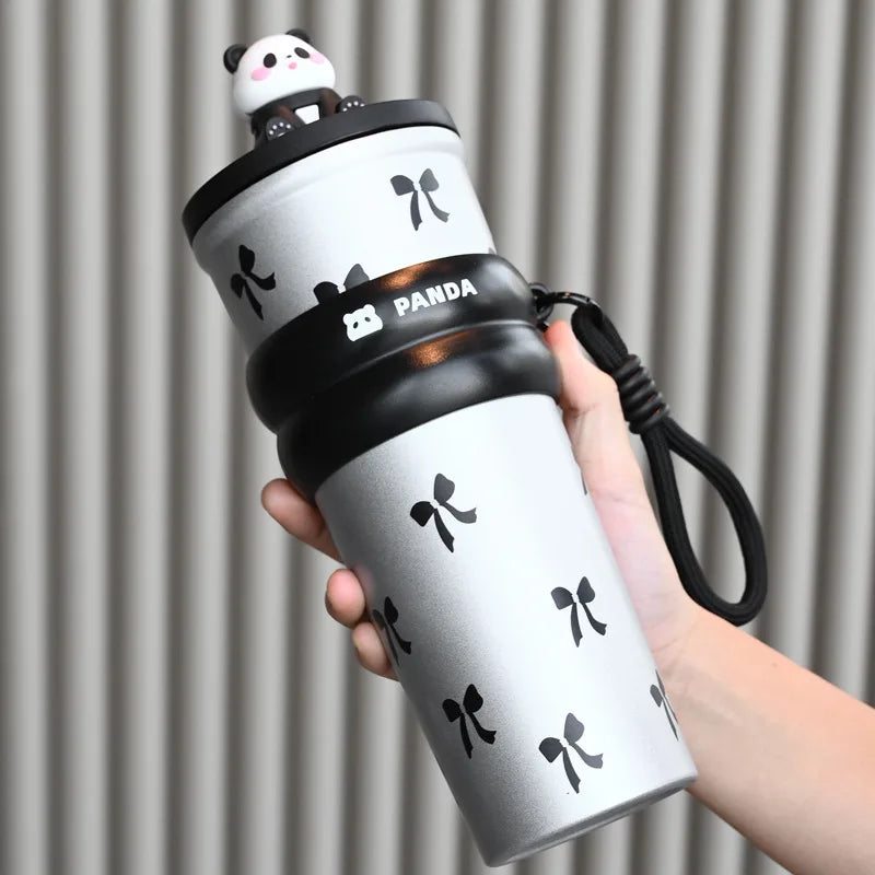 CARTOON PANDA THERMOS – STAINLESS STEEL VACUUM FLASK WITH LIFTING ROPE DIRECT DRINKING CUP & GIFT FOR STUDENTS