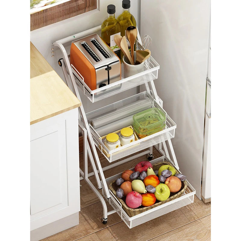 VEGETABLE TROLLEY STORAGE RACK MULTIFUNCTIONAL STRETCHABLE KITCHEN ORGANIZER MOVABLE