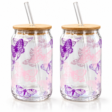 Danny Home 2 Piece Butterfly Straw & Glass Tumbler - 500 ml