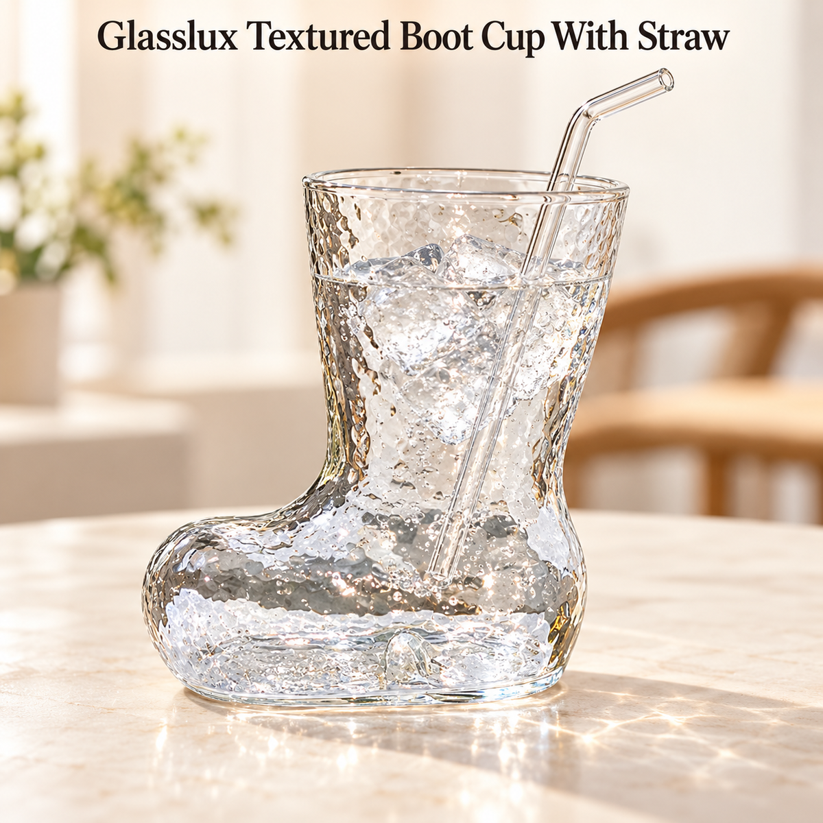 Glasslux Textured Boot Cup With Straw - 350 ml