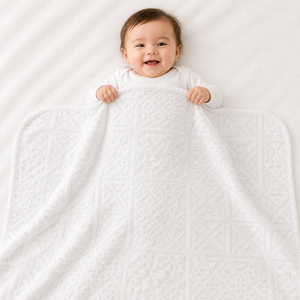 HAPPIMUMS BABY PLUSH SLEEPING BLANKET DOUBLE PLY BLUSH PATCHWORK 110 x 80 - WHITE