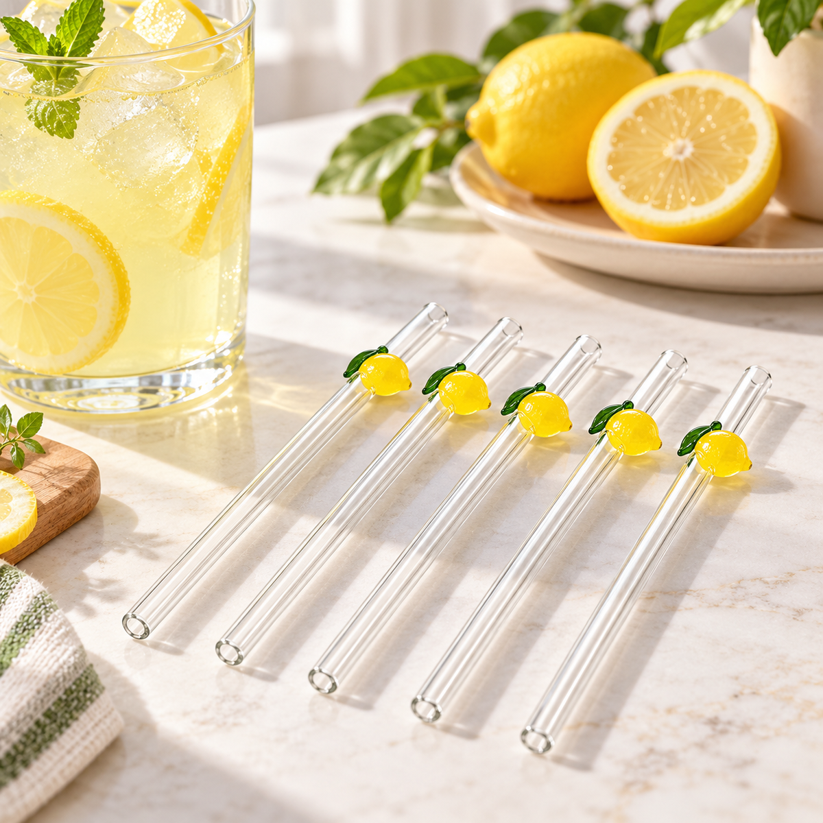 Danny Home 5 Piece Lemon Glass Straw Set