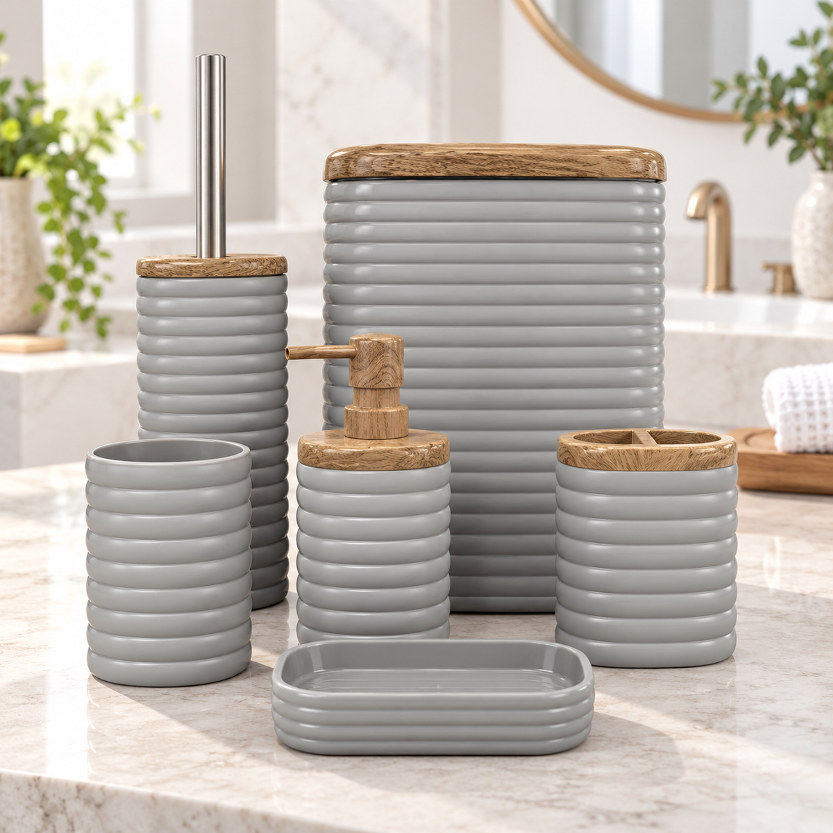 Ribbed Acrylic Bathroom Set - 6 Pieces