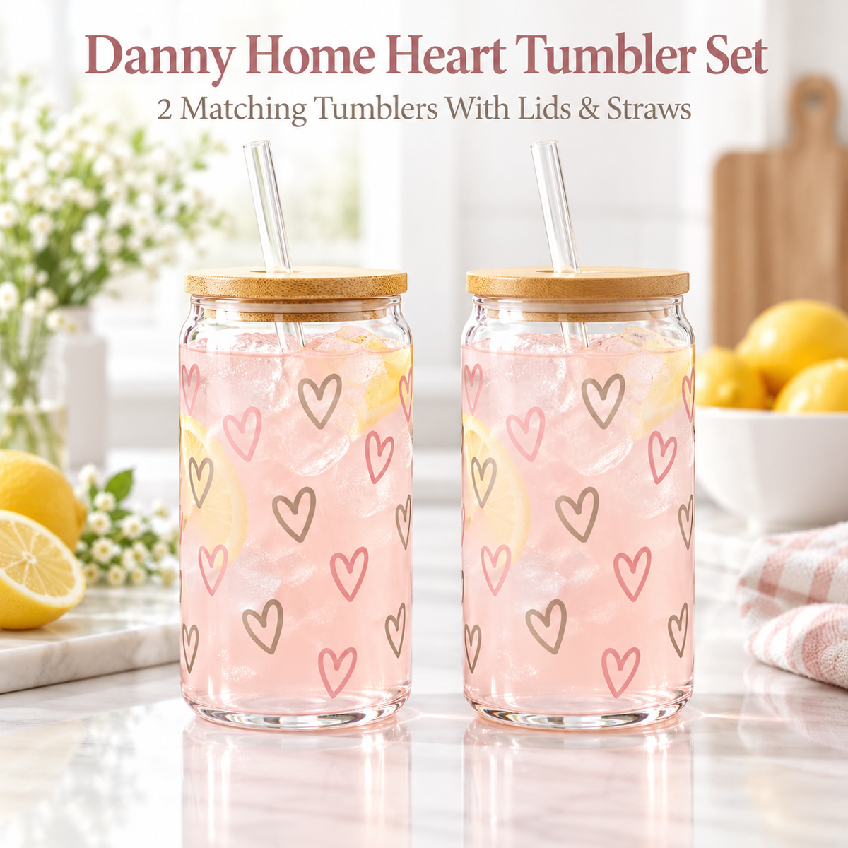 Danny Home 2 Piece Heart Glass Tumbler - 500 ml