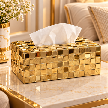 GOLDEN MOSAIC DESIGN LUXURY RECTANGULAR TISSUE BOX
