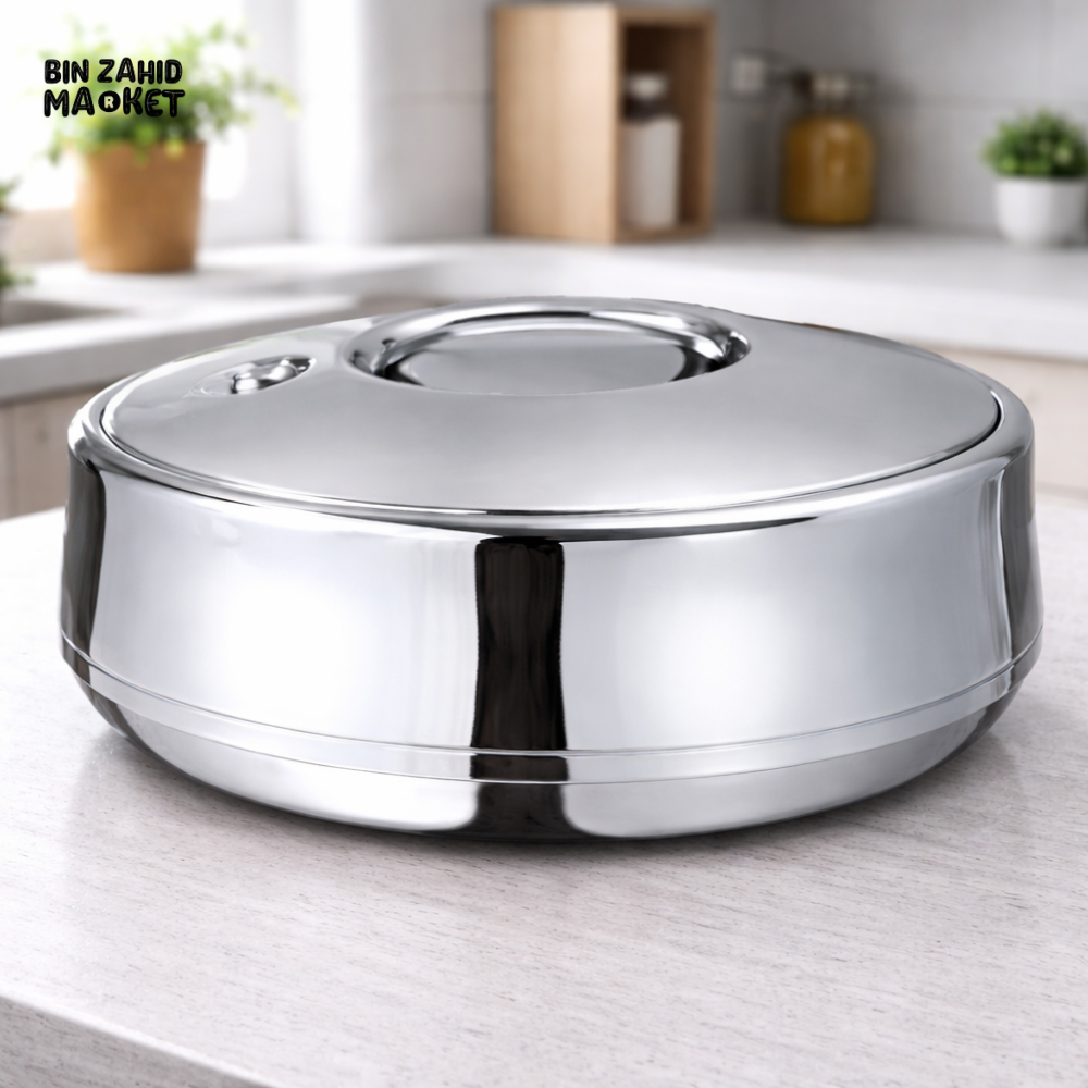 4L ROYAL OVAL SILVER STAINLESS STEEL INSULATED HOT POT CASSEROLE – DOUBLE WALL THERMAL FOOD WARMER WITH LID & HANDLE
