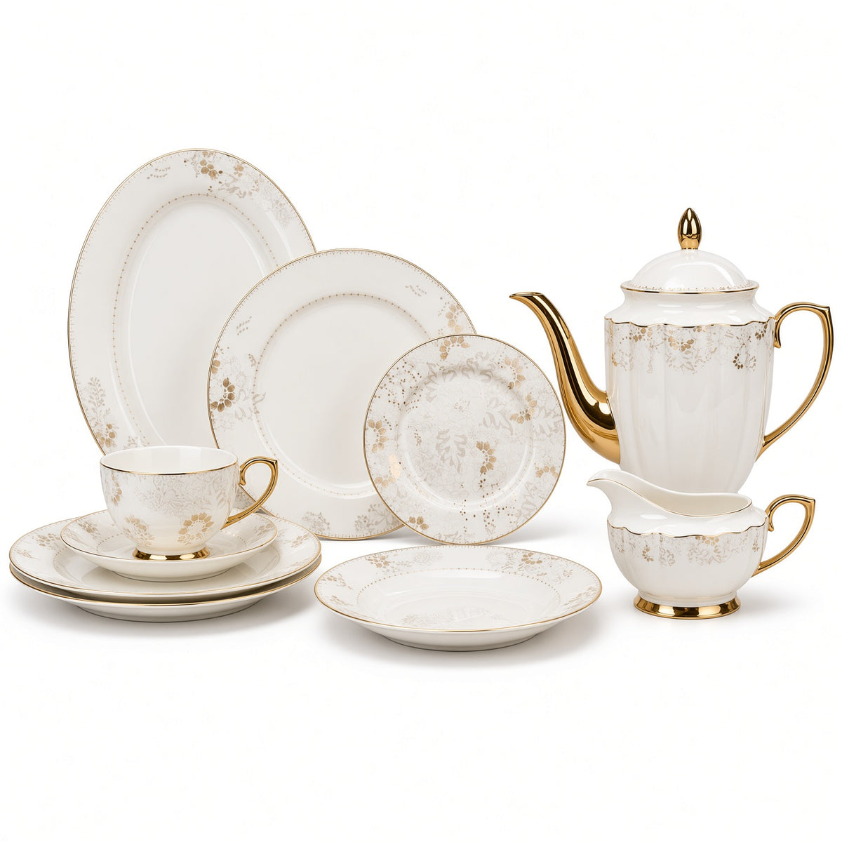 Johnson Bros Inspired Gold Floral Patterns Bone China Dinner Set