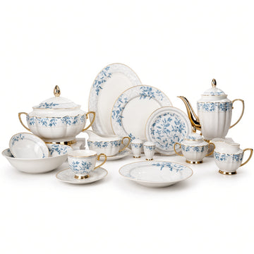 Johnson Bros Inspired Blue Leaf Floral Patterns Bone China Dinner Set