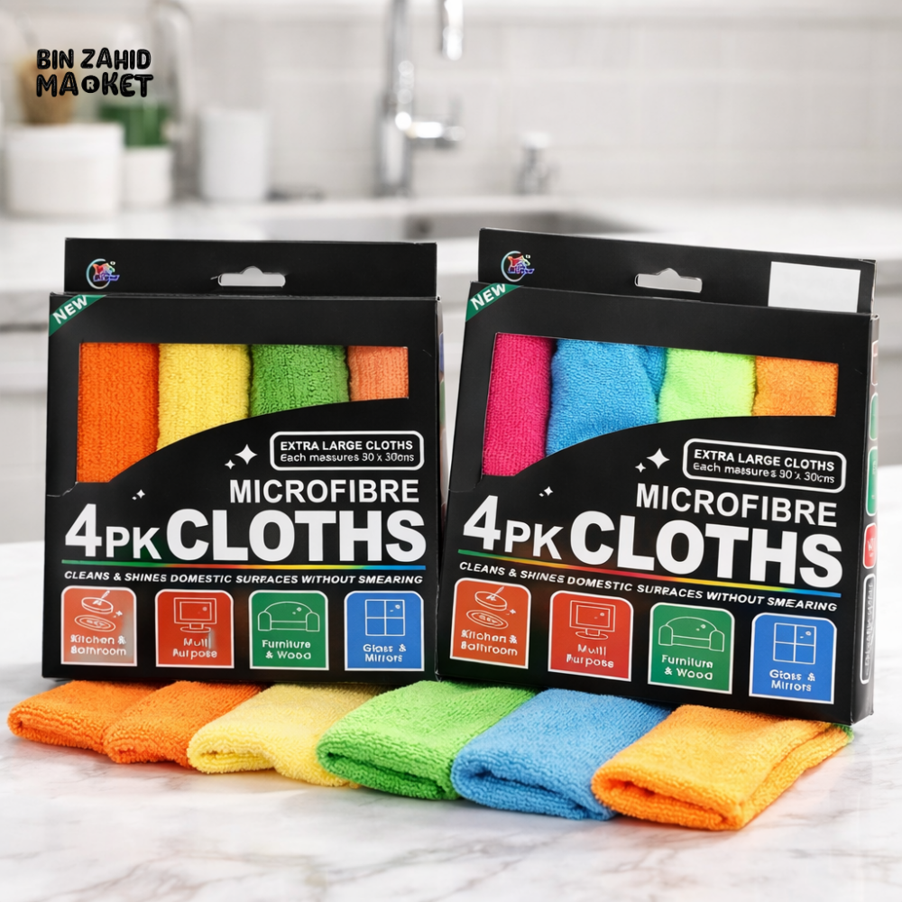 4PK PREMIUM MICROFIBRE CLEANING CLOTHS – EXTRA LARGE MULTI-SURFACE KITCHEN & HOME TOWELS
