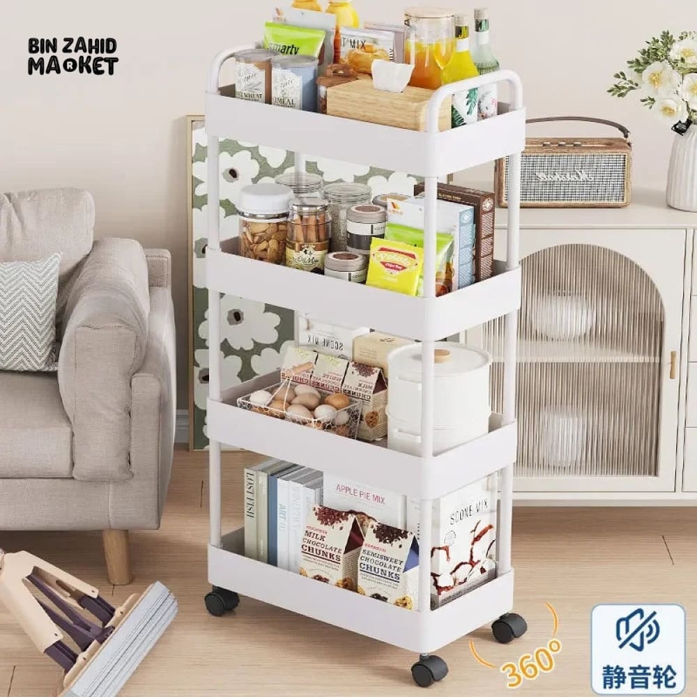 4X LAYERS TROLLEY WITH WHEELS White