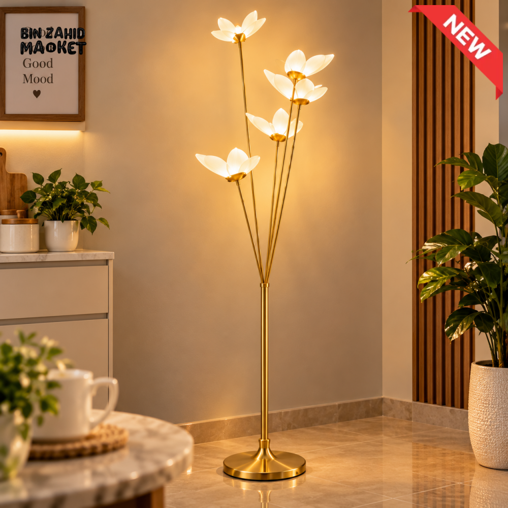 5 FLOWER GOLDEN DECORATIVE LED FLOOR LAMP