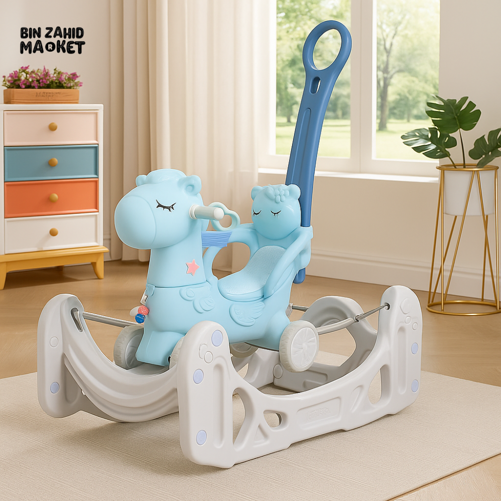 5-IN-1 BABY RIDE-ON ROCKING HORSE ROCKER - BLUE UNICORN MULTIFUNCTION TOY FOR KIDS