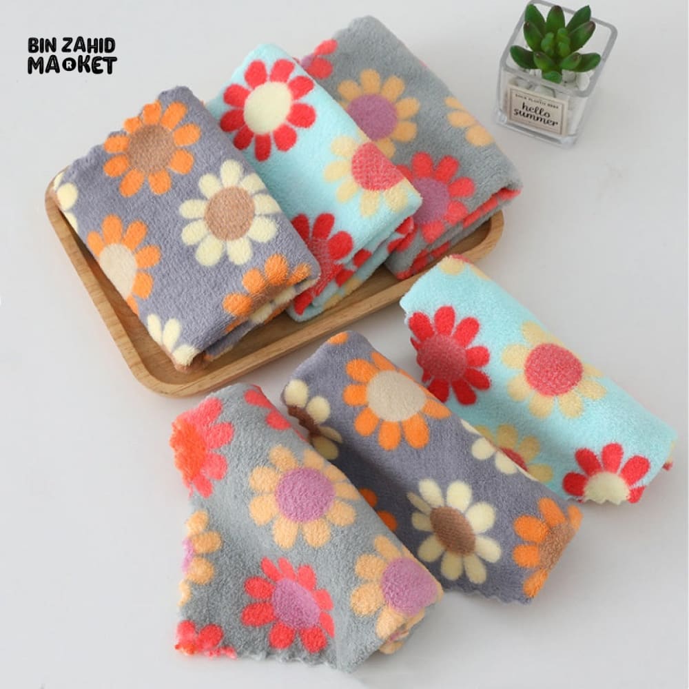 5 PIECE KITCHEN CLEANING CLOTH SET – SOFT ABSORBENT CORAL FLEECE SUNFLOWER DISHCLOTHS & HOUSEHOLD WIPING TOWELS