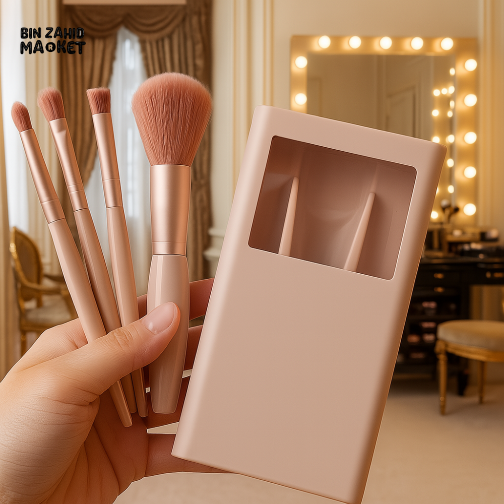5-PIECE MAKEUP BRUSH SET WITH TRAVEL STORAGE CASE – SOFT BRISTLES & PORTABLE DESIGN