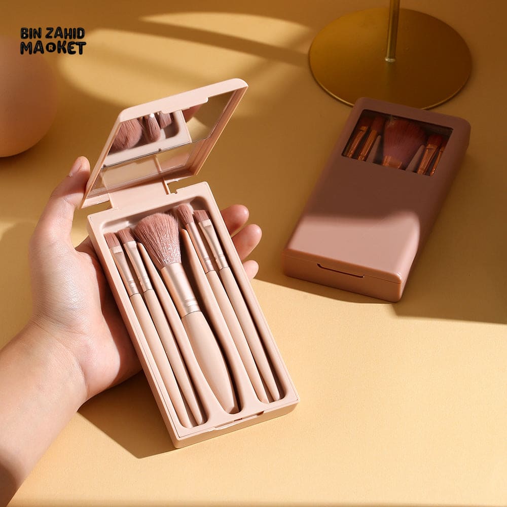 5-PIECE MAKEUP BRUSH SET WITH TRAVEL STORAGE CASE – SOFT BRISTLES & PORTABLE DESIGN
