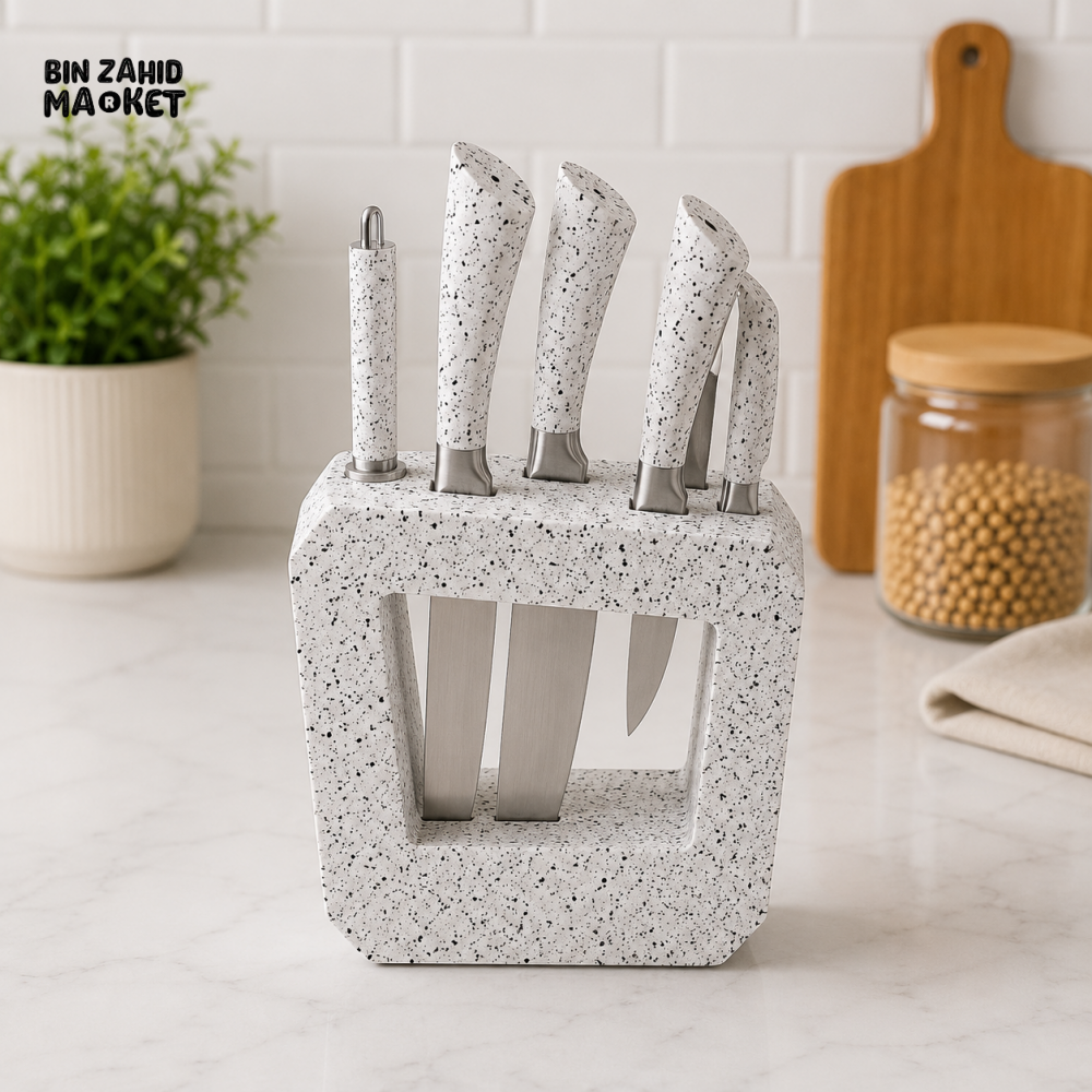 5-PIECE SPECKLED NON-STICK KITCHEN KNIFE SET WITH STORAGE BLOCK - Knife Sets