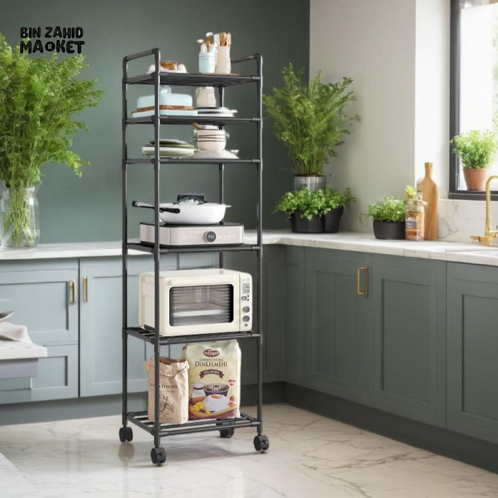 5-TIER KITCHEN ORGANIZER MICROWAVE STORAGE RACK PULLEY TROLLEY POT STORAGE BATHROOM SHELVES