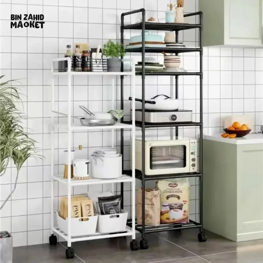 5-TIER KITCHEN ORGANIZER MICROWAVE STORAGE RACK PULLEY TROLLEY POT STORAGE BATHROOM SHELVES