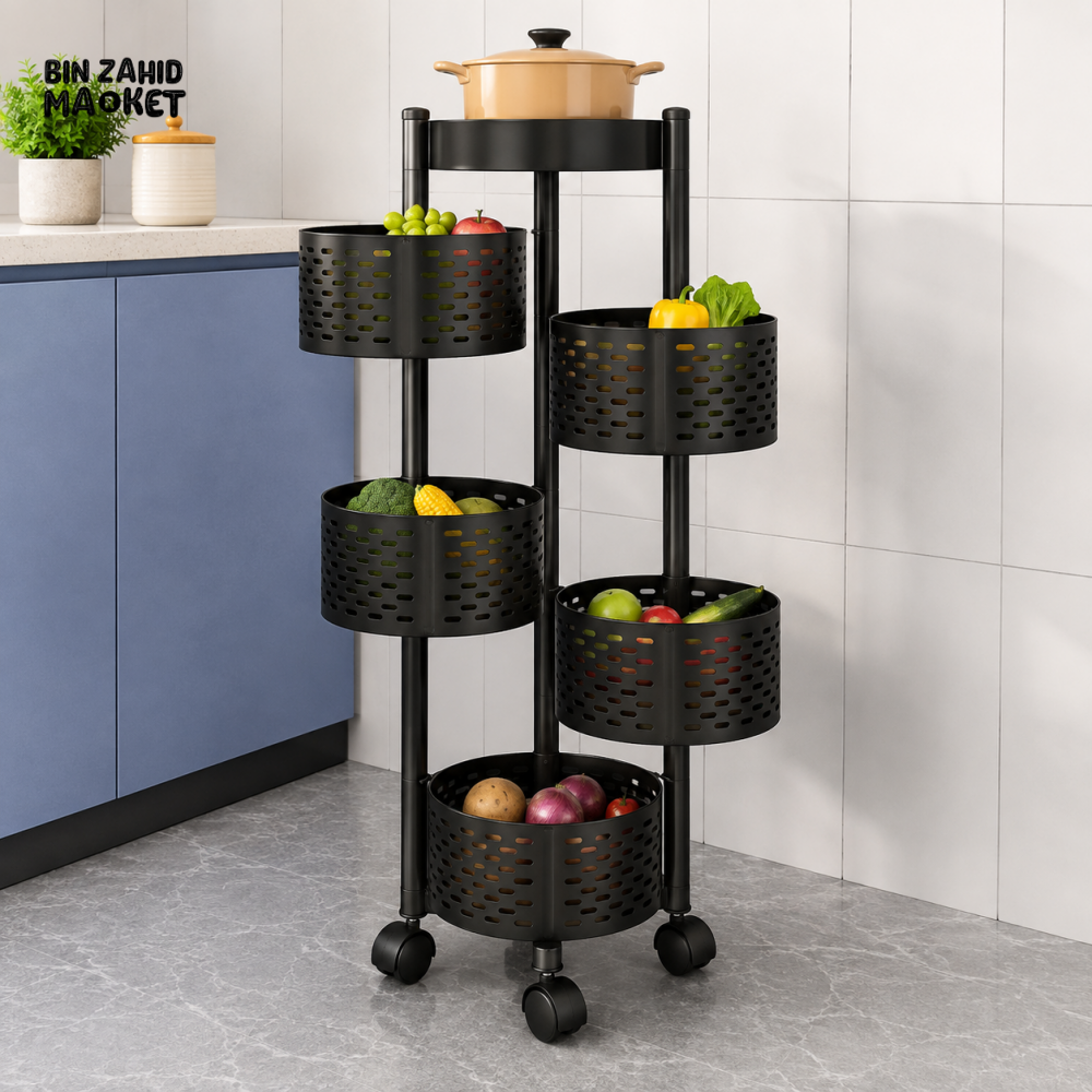 5-TIER ROLLING KITCHEN STORAGE CART WITH VENTILATED BASKETS