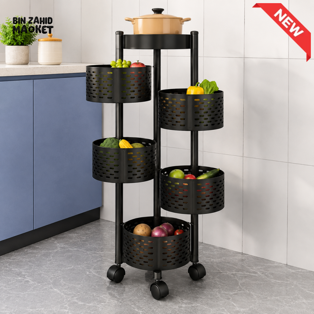 5-TIER ROLLING KITCHEN STORAGE CART WITH VENTILATED BASKETS