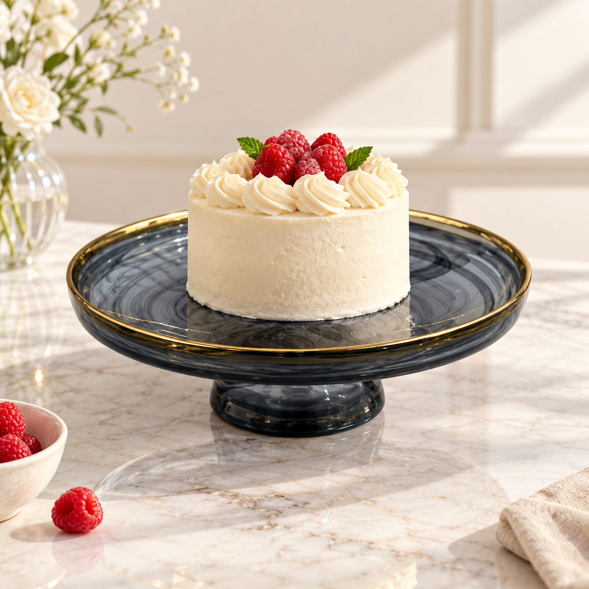 Danny Home Gold Rim Cake Stand - 10 Inches
