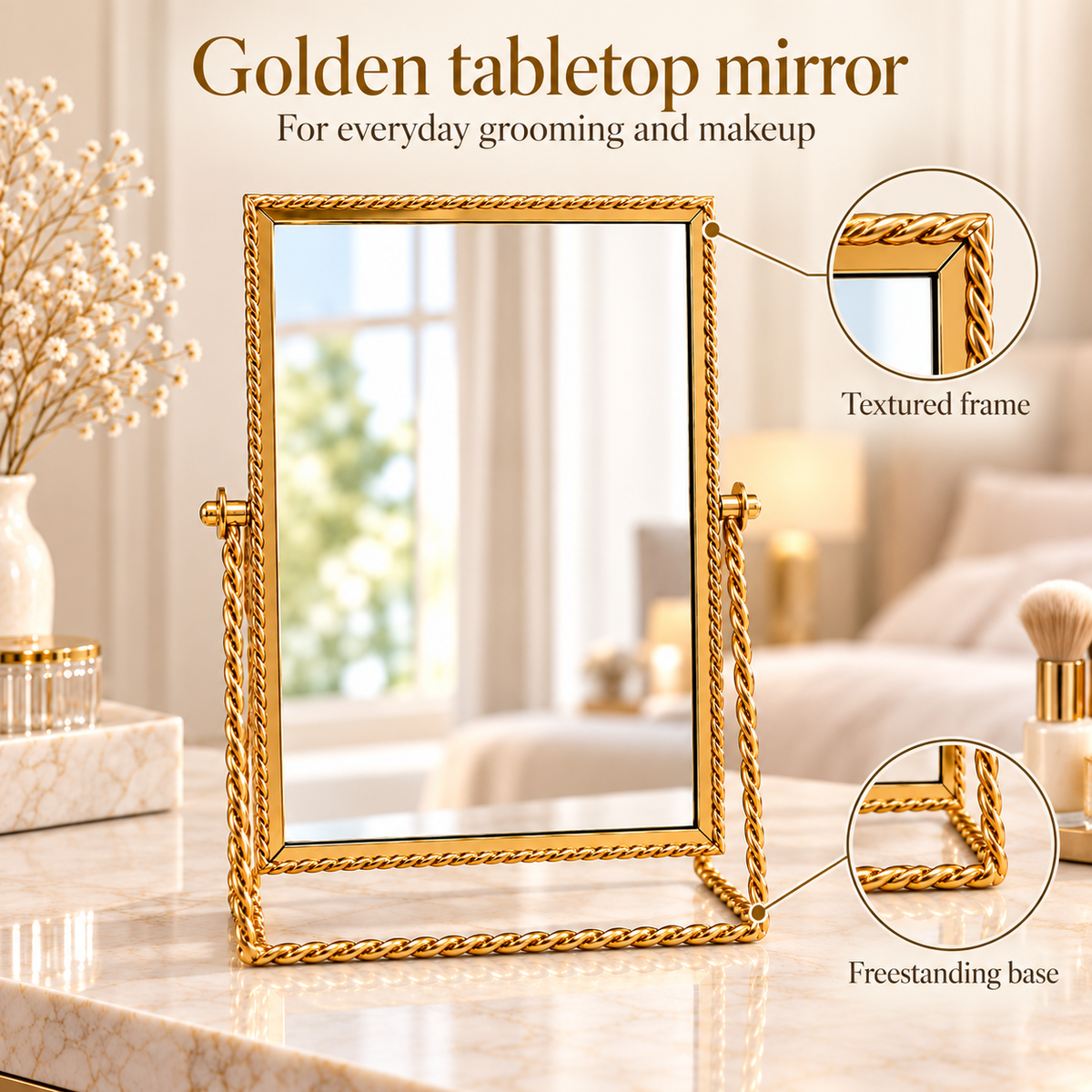 Golden Tabletop Mirror